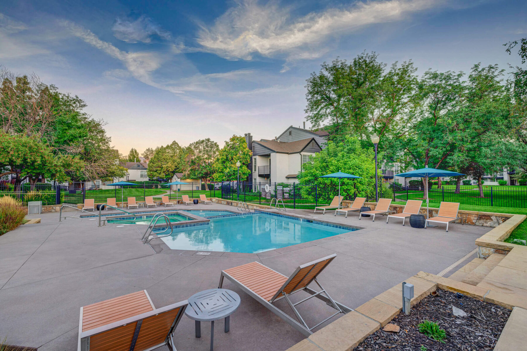 Serene pool and spa at Riverbend's nice apartments in Salt Lake City, UT