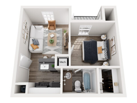 1 x 1 floor plan